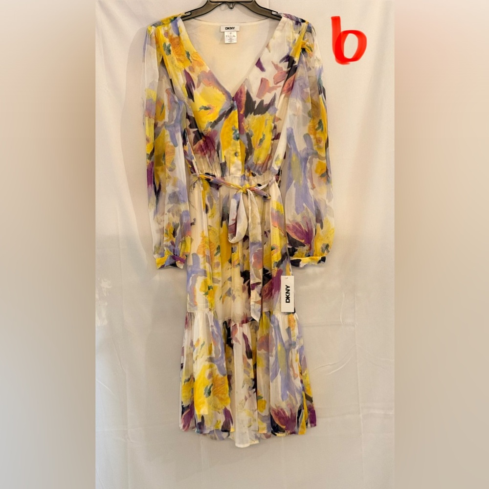 DKNY Women's Long Sleeve Floral Dress - Yellow and Purple